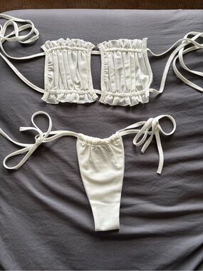 Princess Polly White Ruffle Tie-Side Bikini Set